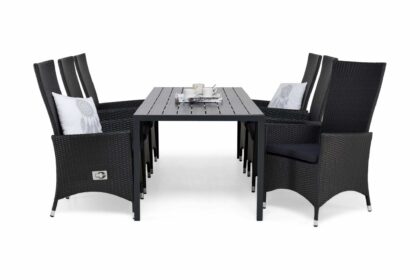 Matgrupp utomhus tunis 205 + 6 jenny ställbar fåtölj m dyna - svart|svart|grå