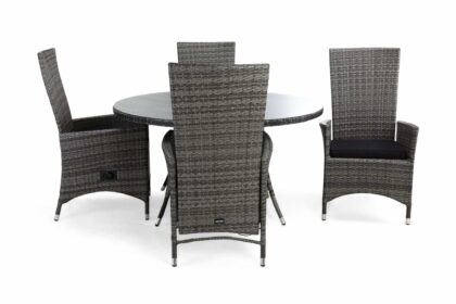 Matgrupp utomhus thor Ø140 + 4 jenny ställbar fåtölj m dyna - grå|grå|svart