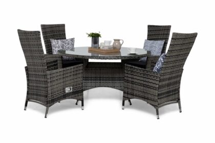 Matgrupp utomhus thor Ø140 + 4 jenny ställbar fåtölj m dyna - grå