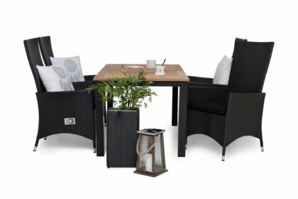 Vegas las matgrupp utomhus 152-210 + 4 jenny ställbar fåtölj - inkl dyna svart|teak|svart