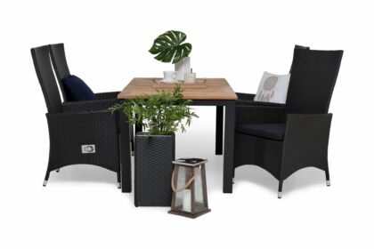 Vegas las matgrupp utomhus 152-210 + 4 jenny ställbar fåtölj - inkl dyna svart|teak|svart|grå