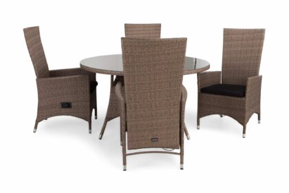 Matgrupp utomhus thor Ø140 + 4 jenny ställbar fåtölj m dyna - sand|sand|svart