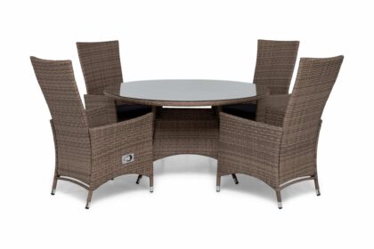 Matgrupp utomhus thor Ø140 + 4 jenny ställbar fåtölj m dyna - sand|sand|grå