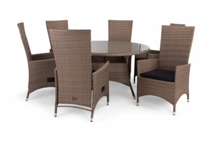 Matgrupp utomhus thor Ø140 + 6 jenny ställbar fåtölj m dyna - sand|sand|svart