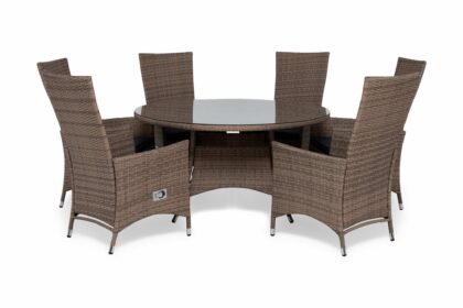 Matgrupp utomhus thor Ø140 + 6 jenny ställbar fåtölj m dyna - sand|sand|grå