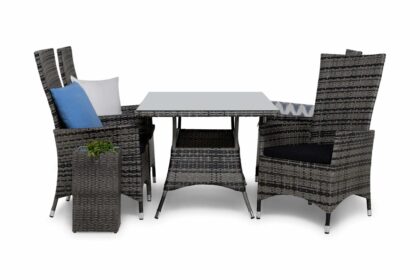 Matgrupp utomhus thor 140 + 4 jenny ställbar fåtölj m dyna - grå|grå|svart