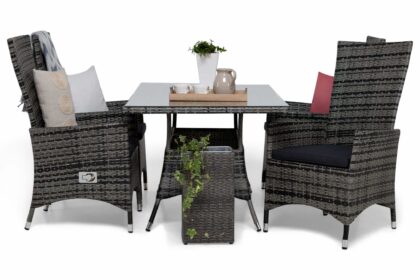 Matgrupp thor 140 + 4 jenny ställbar fåtölj m dyna - grå|grå|grå