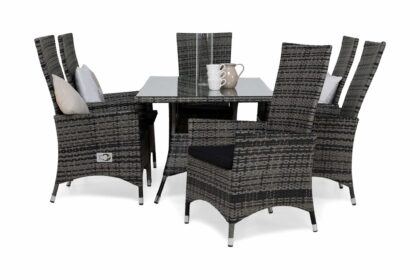 Matgrupp utomhus thor 140 + 6 jenny ställbar fåtölj m dyna - grå|grå|svart