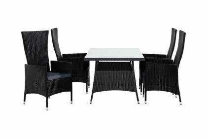 Matgrupp utomhus thor 140 + 4 jenny ställbar fåtölj m dyna - svart|svart|grå