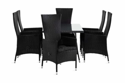 Matgrupp utomhus thor 140 + 6 jenny ställbar fåtölj m dyna - svart|svart|svart