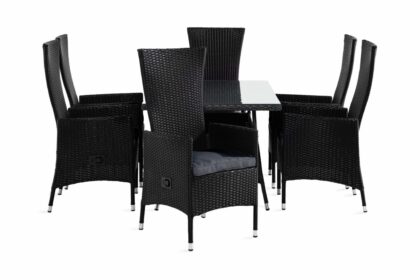 Matgrupp utomhus thor 140 + 6 jenny ställbar fåtölj m dyna - svart|svart|grå