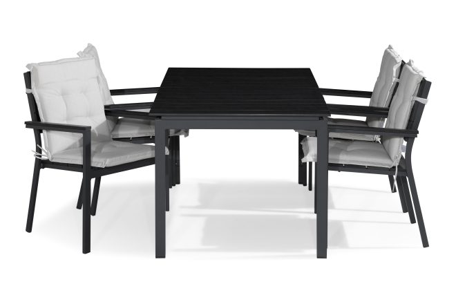 Matgrupp utomhus tunis 150x90 + 4 tunis stapelstol m dyna - svart|offwhite