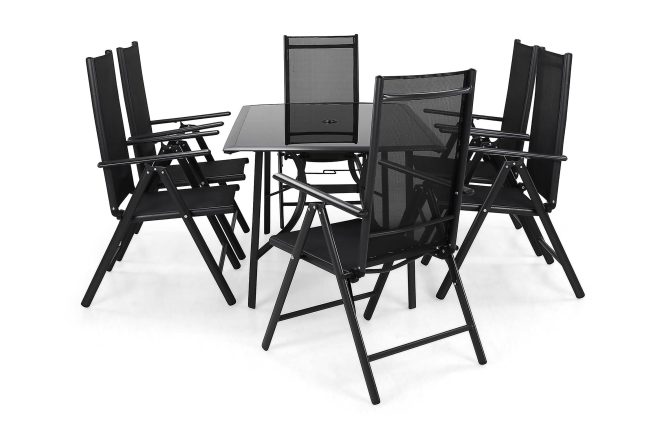Matgrupp utomhus primavera 150x90 + 6 utestolar - svart