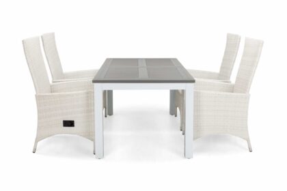 Matgrupp utomhus monaco 152-210 + 4 jenny ställbar fåtölj - vit