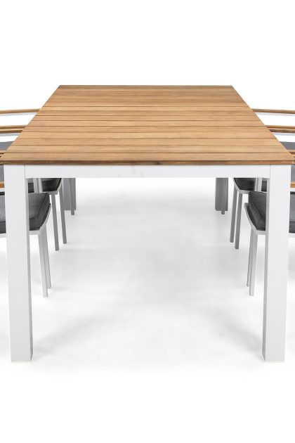 Matgrupp Utomhus Oliver 210x100 cm + 6 Stolar m Dyna - Vit/Teak/Grå
