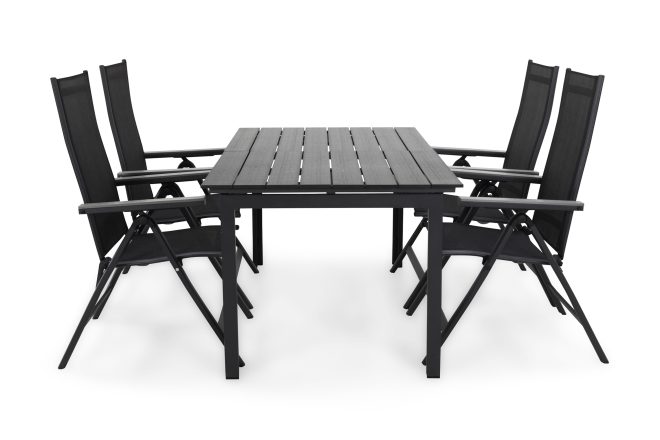 Matgrupp utomhus portland 152-210x90 + 4 monaco light positionsstol - svart|grå
