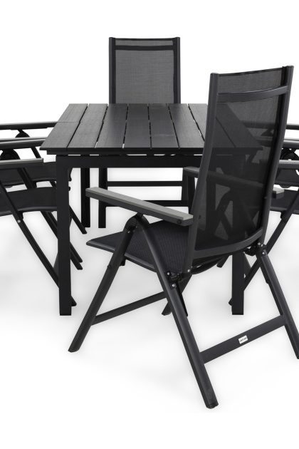 Matgrupp utomhus portland 152-210x90 + 6 monaco light positionsstol - svart|grå