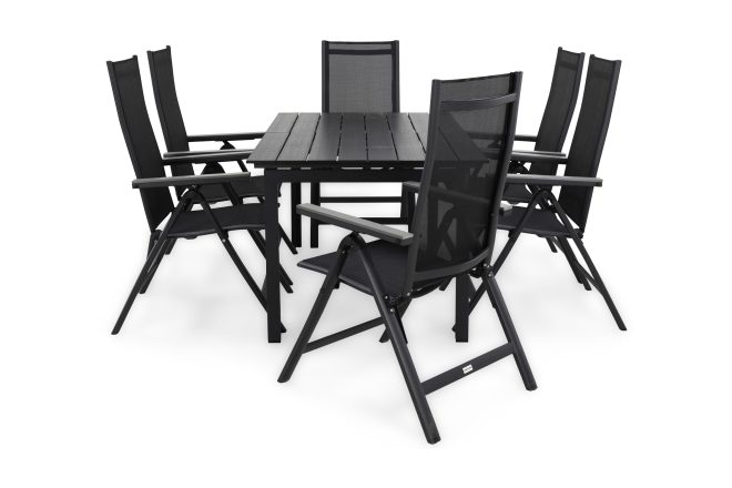Matgrupp utomhus portland 152-210x90 + 6 monaco light positionsstol - svart|grå