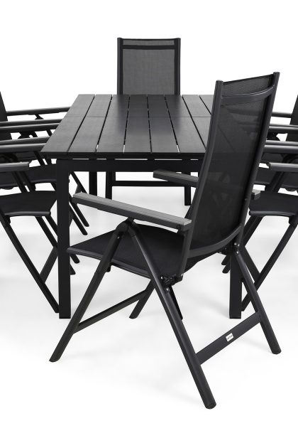 Matgrupp utomhus portland 220-280x90+8 monaco light positionsstol - svart|grå