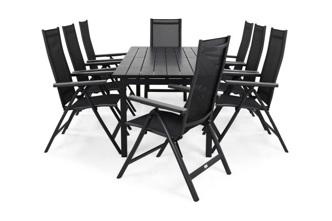 Matgrupp utomhus portland 220-280x90+8 monaco light positionsstol - svart|grå
