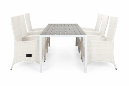 Matgrupp utomhus tunis 205 + 6 jenny ställbar fåtölj - vit