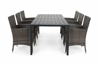 Matgrupp utomhus tunis 205 + 6 thor fåtölj - svart|grå