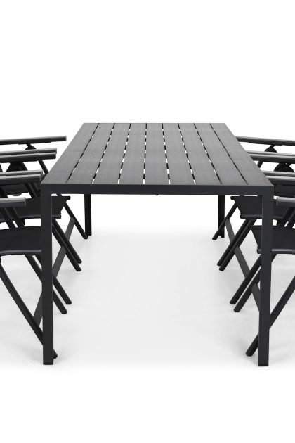 Matgrupp utomhus tunis 205x90 cm + 6 monaco positionsstol - svart/grå
