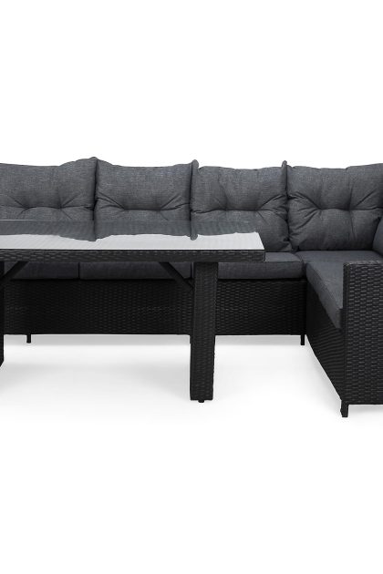 Loungegrupp utomhus james svart/glas - bord soffa höger mittdel