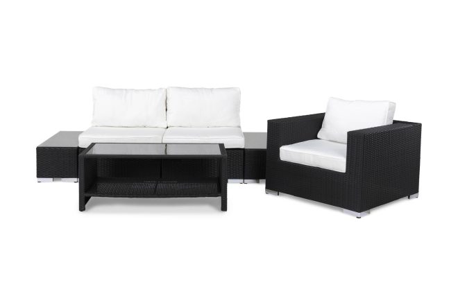 Loungegrupp utomhus bahamas 3-sits 1 bord m hylla - 2 avslut 1 fåtölj svart