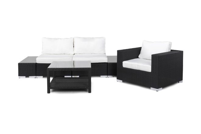 Loungegrupp utomhus bahamas 3-sits 1 bord 75x75 - 2 avslut 1 fåtölj svart