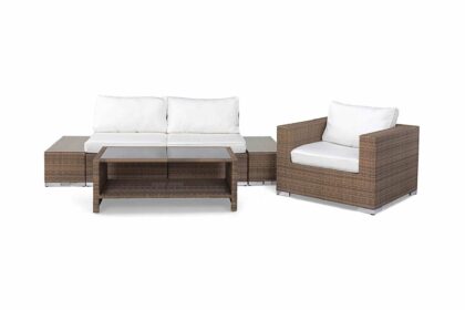 Loungegrupp utomhus bahamas 3-sits 1 bord m hylla - 2 avslut 1 fåtölj sand