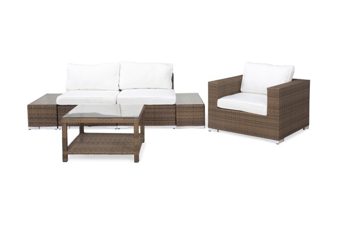 Loungegrupp utomhus bahamas 3-sits 1 bord 75x75 - 2 avslut 1 fåtölj sand