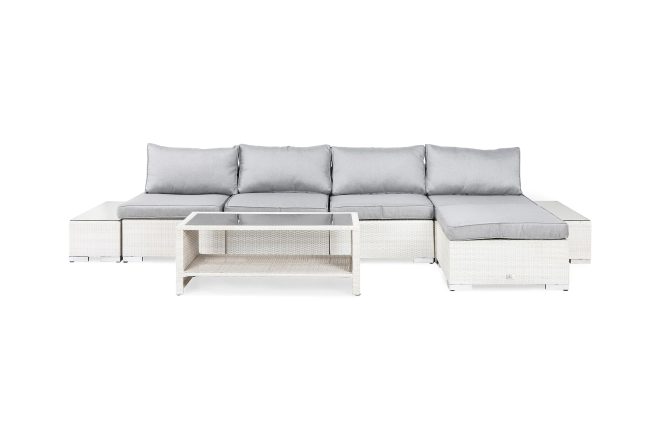 Loungegrupp utomhus bahamas 5-sits 1 bord m hylla - 2 avslut 1 divan vit