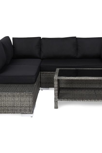 Loungegrupp utomhus bahamas 4-sits bord m hylla - avslut grå