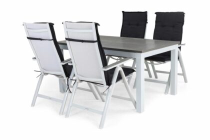 Matgrupp utomhus monaco 152-210 + 4 maggie positionsstol m dyna - vit|vit|grå|grå