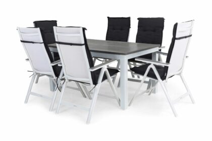 Matgrupp utomhus monaco 152-210 + 6 maggie positionsstol m dyna - vit|vit|grå|grå