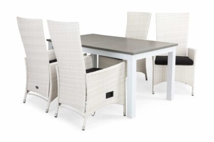 Matgrupp monaco 152-210 + 4 jenny ställbar fåtölj m dyna - vit|vit|svart