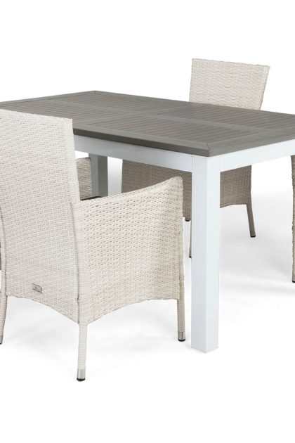 Matgrupp utomhus monaco 152-210x90 + 4 thor fåtölj m dyna - vit|grå