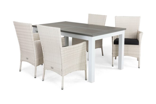 Matgrupp utomhus monaco 152-210x90 + 4 thor fåtölj m dyna - vit|grå