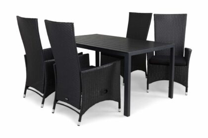 Matgrupp utomhus tunis 150 + 4 jenny ställbar fåtölj m dyna - svart|svart|svart