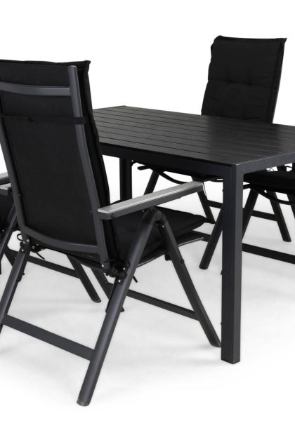Matgrupp utomhus tunis 150x90 + 4 monaco light positionsstol m dyna - svart|grå
