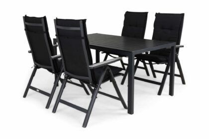 Matgrupp utomhus tunis 150x90 + 4 monaco light positionsstol m dyna - svart|grå