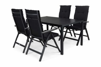 Matgrupp utomhus tunis 150 + 4 monaco positionsstol m dyna - svart|svart|grå|grå