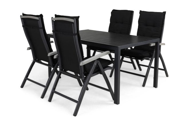 Matgrupp utomhus tunis 150x90 + 4 monaco lyx positionsstol m dyna - svart|grå