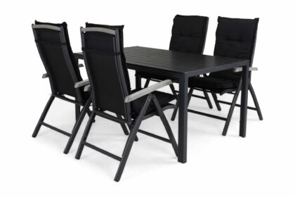 Matgrupp utomhus tunis 150x90 + 4 monaco lyx positionsstol m dyna - svart|grå