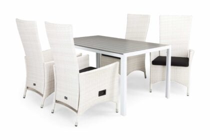 Matgrupp utomhus tunis 150 + 4 jenny ställbar fåtölj m dyna - vit|vit|svart