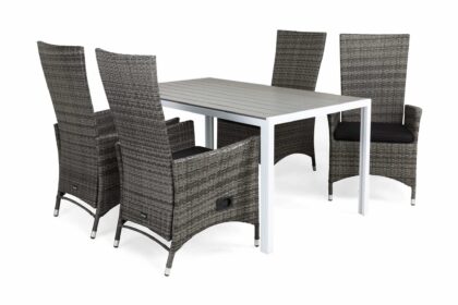 Matgrupp utomhus tunis 150 + 4 jenny ställbar fåtölj m dyna - vit|grå|svart