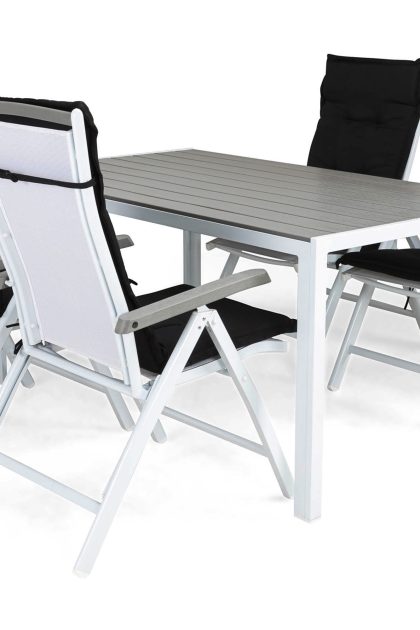 Matgrupp utomhus tunis 150x90 + 4 monaco lyx positionsstol m dyna - vit|svart