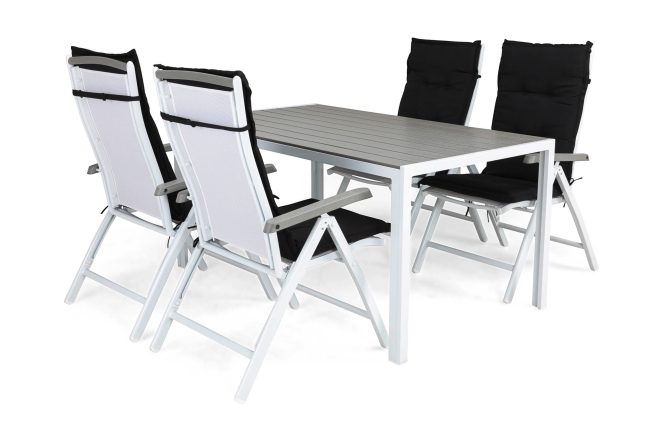 Matgrupp utomhus tunis 150x90 + 4 monaco lyx positionsstol m dyna - vit|svart