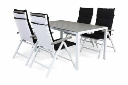 Matgrupp utomhus tunis 150x90 + 4 monaco lyx positionsstol m dyna - vit|svart